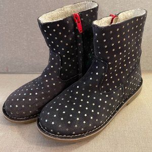 Mini Boden Navy Star Print Suede Ankle Boots College Navy Star